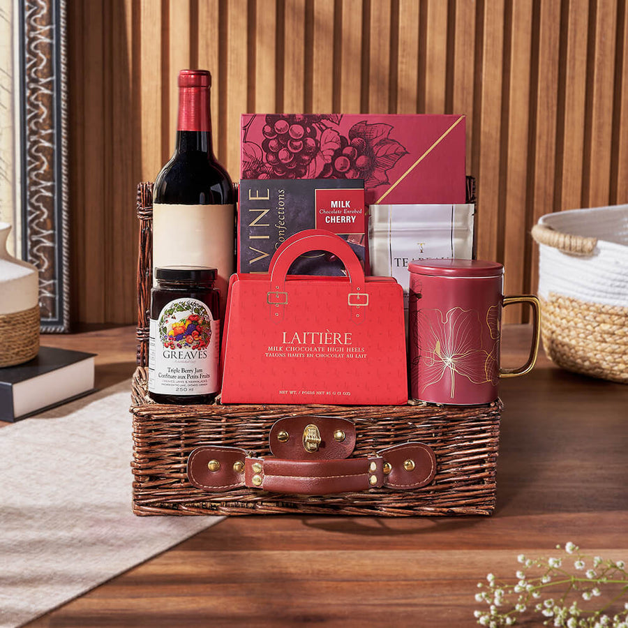 Tea & Sweets Wine Basket, wine gift, wine, tea gift, tea, chocolate gift, chocolate, Ottawa delivery