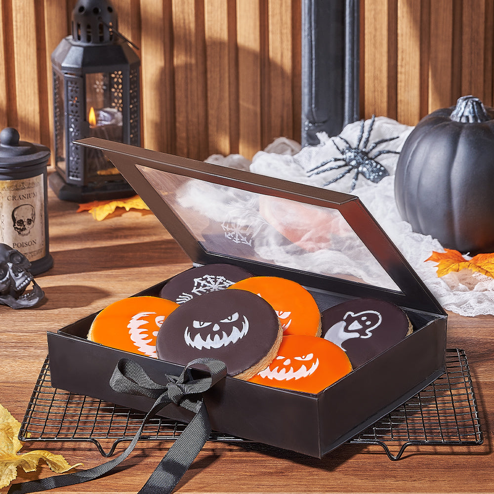 Premium Handmade Halloween Cookies in Black Gift Box – how the gift is presented