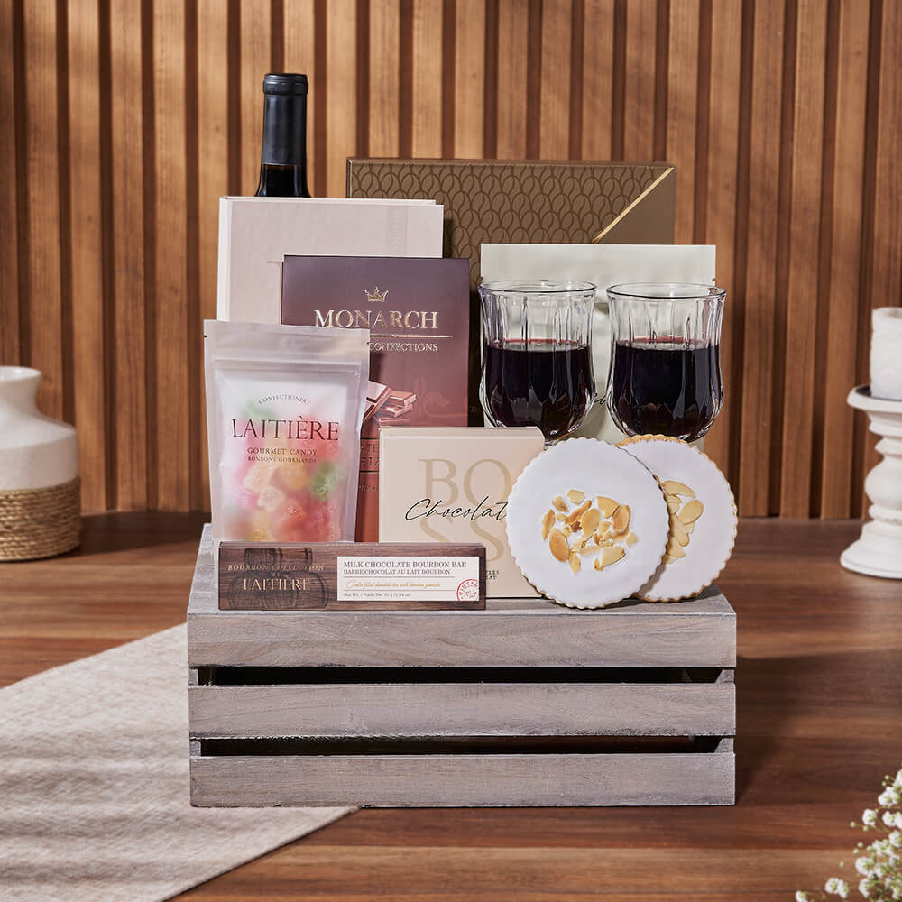 Ultimate Chocolate & Wine Gift Crate, wine gift, wine, chocolate gift, chocolate, cookie gift, cookie, Ottawa delivery
