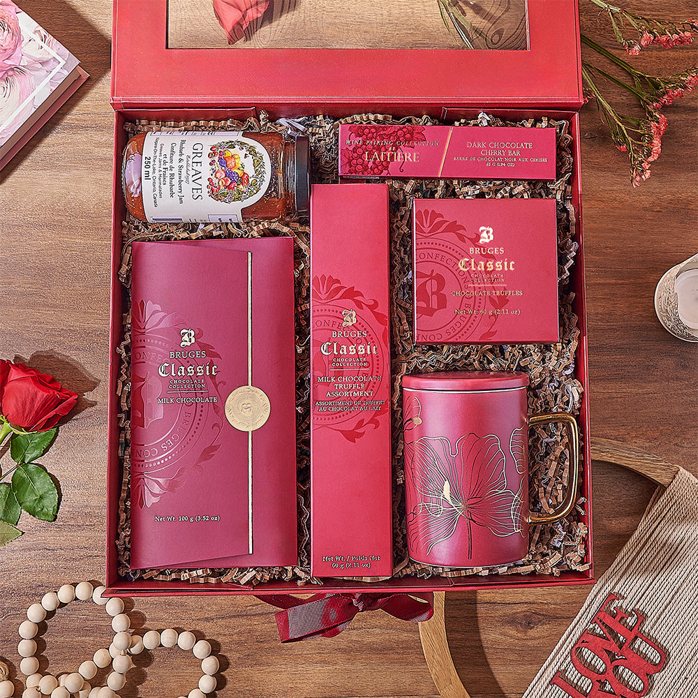 Deluxe Valentine's Day Gourmet Chocolate Gift Basket – how the gift is presented