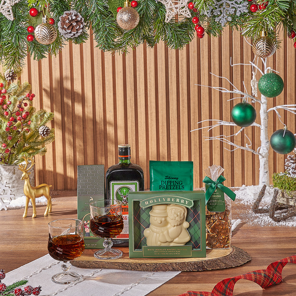 Yuletide Liquor &amp; Snack Basket, Christmas gift, Christmas, liquor gift, liquor, chocolate gift, chocolate, Ottawa delivery