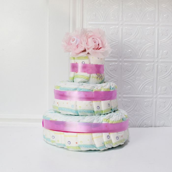 Pink Sock Rose Diaper Cake for Newborn Baby Girl – how the gift is presented