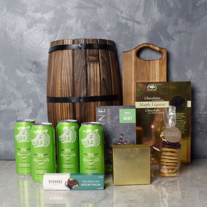 St. Patrick's Day Craft Beer and Gourmet Cookies Basket – how the gift is presented