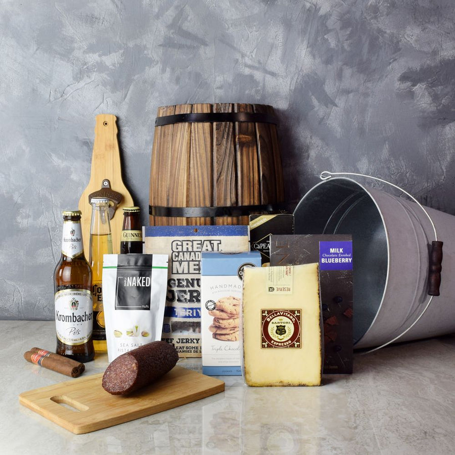 "Classic Elegance Beer Gift Set" Three Bottles of Beer with Beef Jerky, Salami, Chocolate and Cookies from Ottawa Baskets - Ottawa Delivery