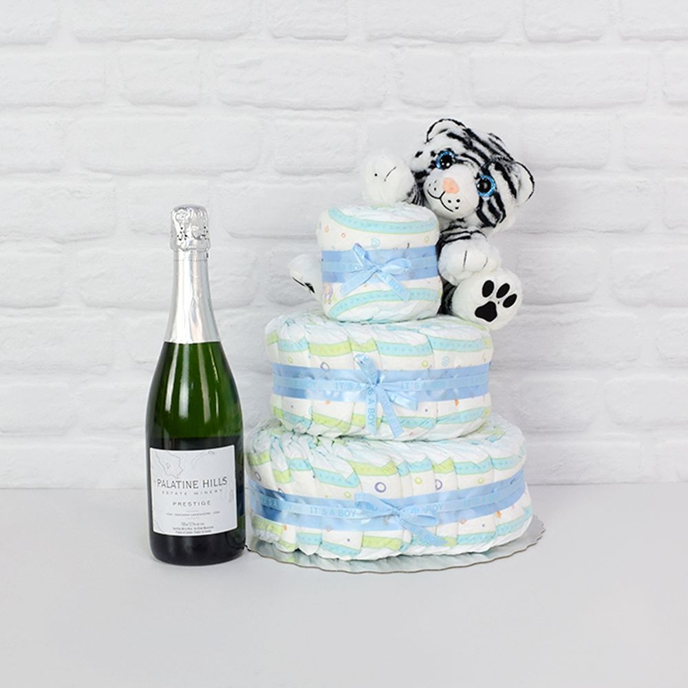 Diapers &amp; Plush Tiger Champagne Gift Set from Ottawa Baskets - Ottawa Delivery