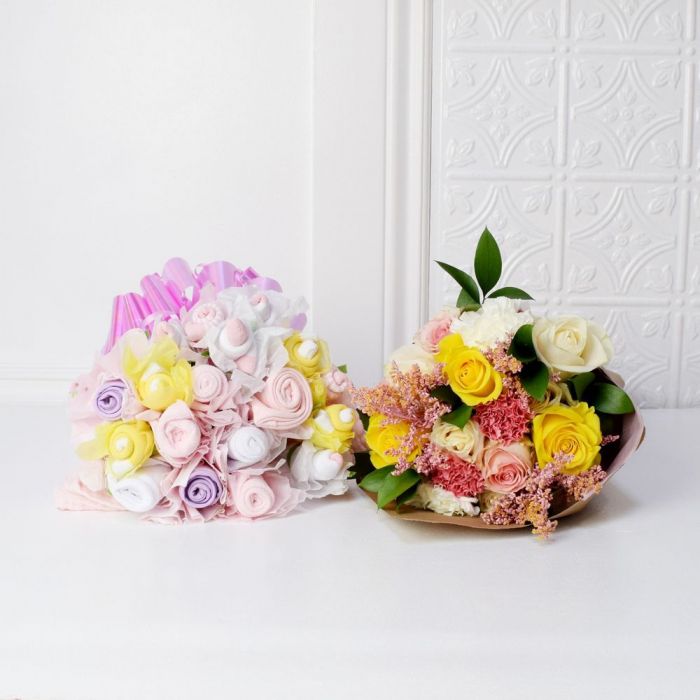 Floral &amp; Cuddly Bouquet For The Baby Girl Gift Set from Ottawa Baskets - Ottawa Delivery