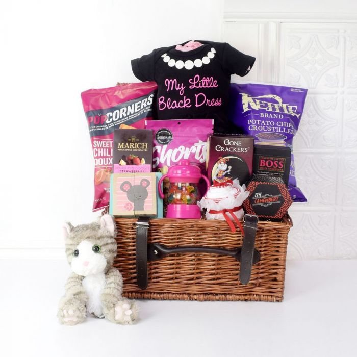 Baby Girl Gift Basket Featuring Soft Toys and Gourmet Treats – how the gift is presented