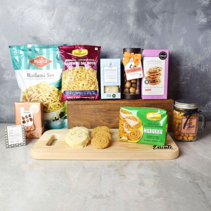 Premium Diwali Assorted Gourmet Treats Gift Basket – how the gift is presented