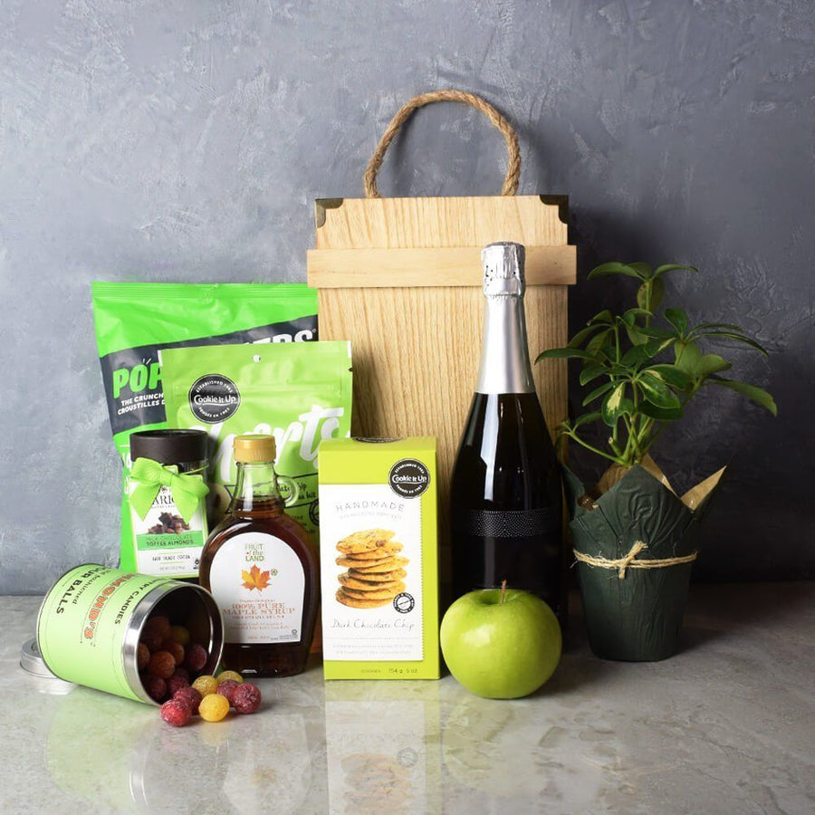 "Kosher Celebration Crate" Fresh Fruit, Maple Syrup, Cookies, Gourmet Chocolates, Chips and a Bottle of Champagne from Ottawa Baskets - Ottawa Delivery