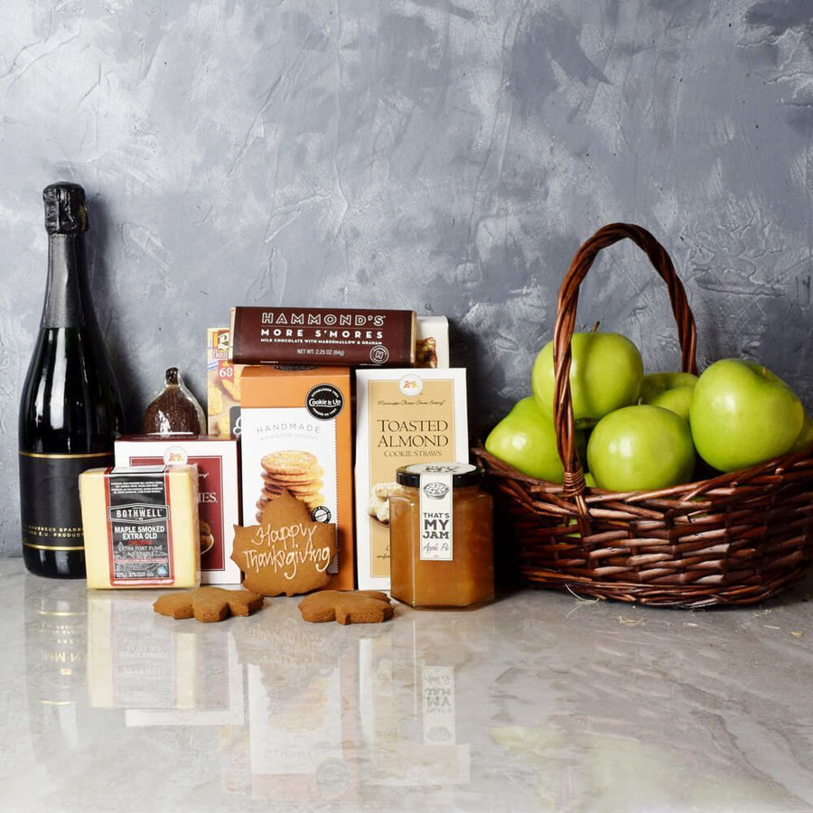 Memories of Fall Gift Basket" Gourmet Cookies, Apple Pie Jam, Crackers, Cheese Wedge, Salami and a Bottle of Wine from Ottawa Baskets - Ottawa Delivery