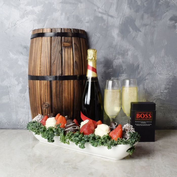 Mother's Day Sparkling Wine Basket with Chocolate Strawberries – how the gift is presented