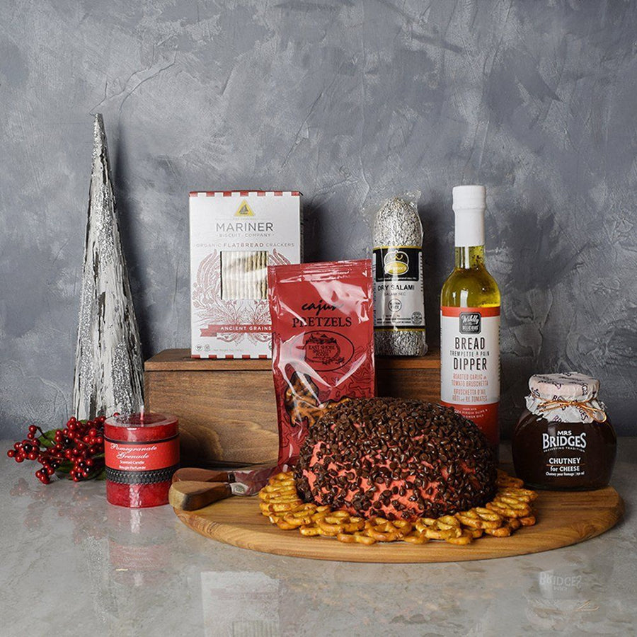 The Red Velvet Cheese Ball Gift Basket is built around a deliciously decadent gourmet treat and makes for a great gift for cheese lovers and anyone who appreciates gourmet flavour. Perfect for a holiday party, the Red Velvet Cheese Ball is the ultimate dip for red velvet lovers, a sweet version of a cheese ball will have you going back for more from Ottawa Baskets - Ottawa Delivery