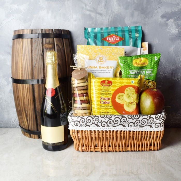 Premium Champagne and Sweet Treats Diwali Gift Basket – how the gift is presented