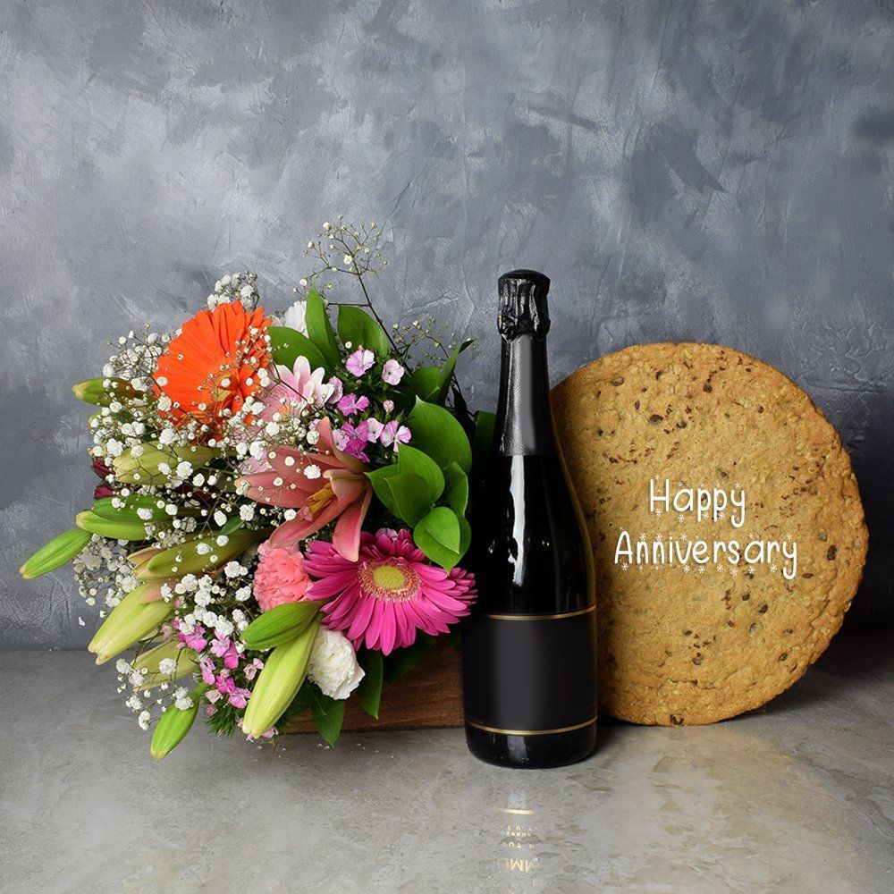 The Celebratory Happy Anniversary Cookie Cake Gift Set from Ottawa Baskets - Champagne Gift Basket - Ottawa Delivery