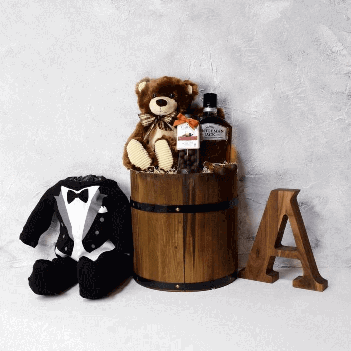Baby Boy Tux and Barrel Gift, Ottawa – how the gift is presented